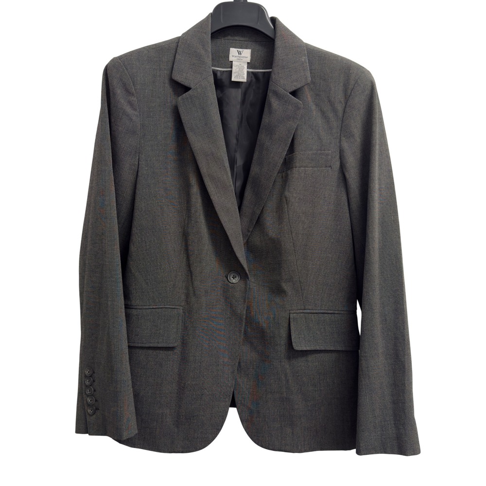Worthington Stretch Blazer Womens 16 Gray Single Button Career Jacket Pockets